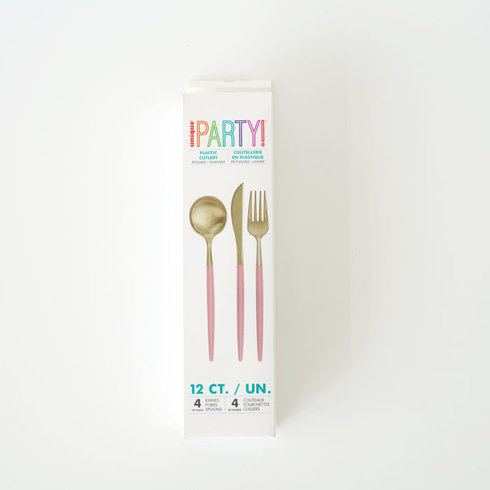 Dusty Rose & Gold Assorted Plastic Cutlery Set