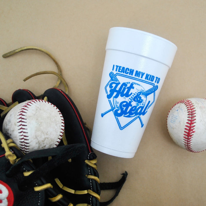 I Teach My Kids to Hit & Steal Baseball 20oz. Foam Cups | 10 pack
