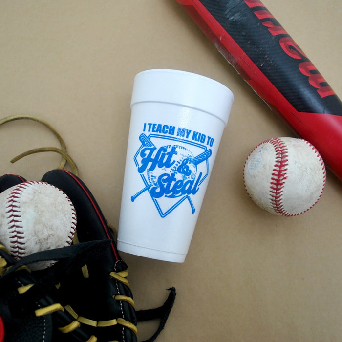 I Teach My Kids to Hit & Steal Baseball 20oz. Foam Cups | 10 pack