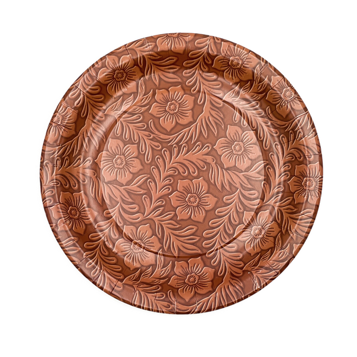 Floral Tooled Leather Dinner Plates