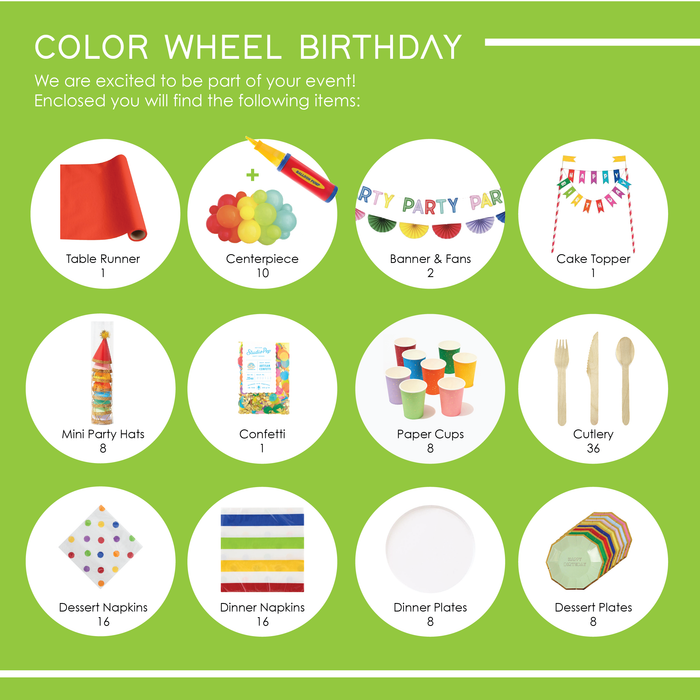 Color Wheel Birthday Party - 8 Place Settings