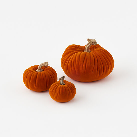 Orange Flocked Pumpkins Set