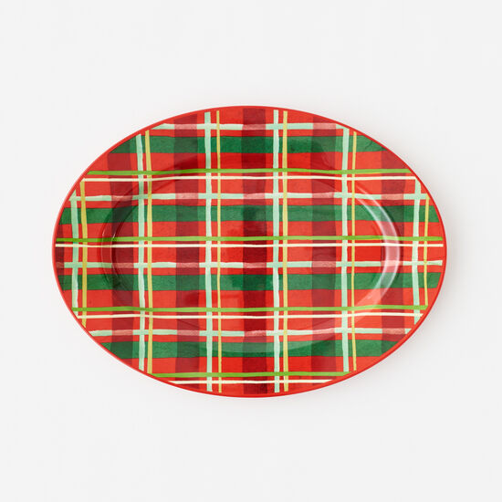 Enamel Plaid Oval Melamine Serving Platter