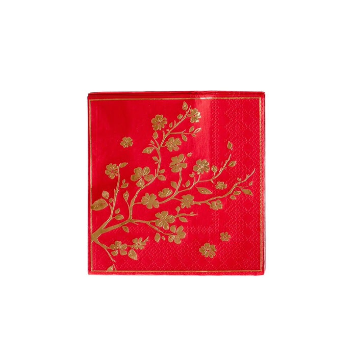 Lunar New Year Foiled Floral Branch Cocktail Napkin
