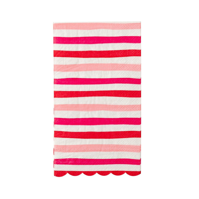 Red Pink Scallop Striped Guest Towels