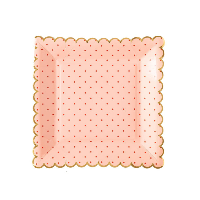 Pink Polka Dot Scallop Plates