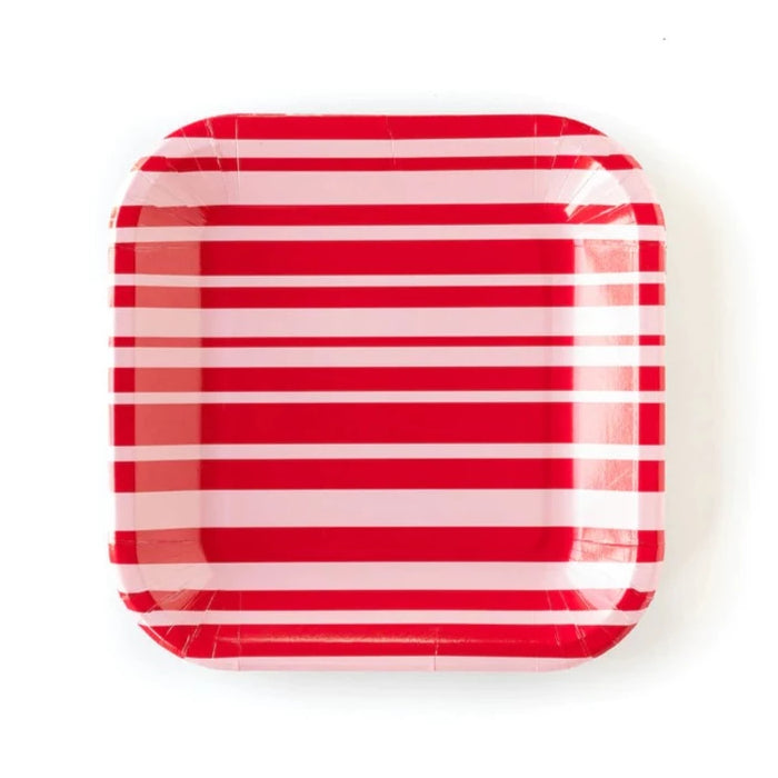 Red & Pink Striped Dinner Plates