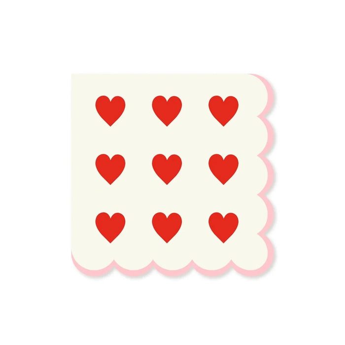 Pink and Red Hearts Scallop Beverage Napkins