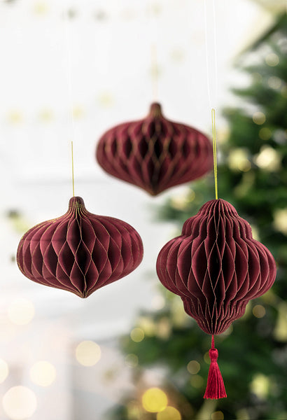 Deep Red Lantern Ornament Honeycomb