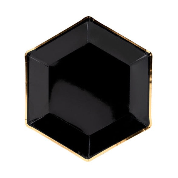 Black & Gold Hexagon Dinner Paper Plates
