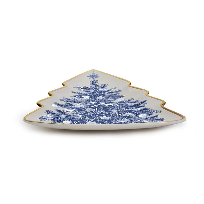 Blue & White Christmas Tree Serving Plate