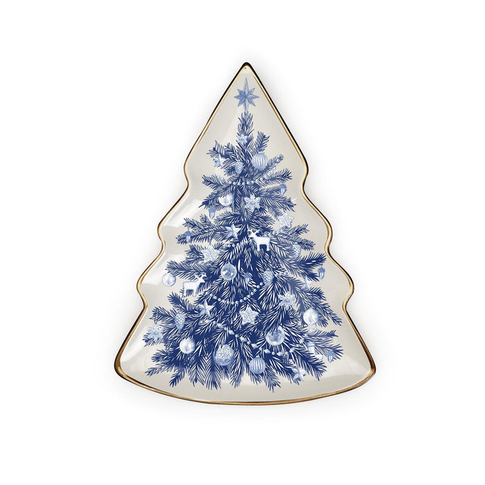 Blue & White Christmas Tree Serving Plate