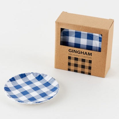 Blue Gingham Melamine Plate Coasters Set