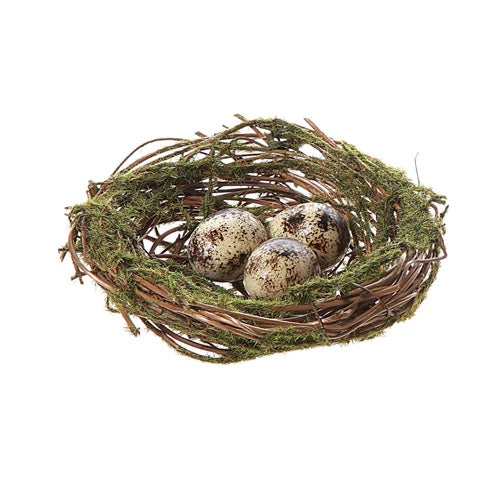 Brown Egg Faux Moss Nest Clip On Ornament