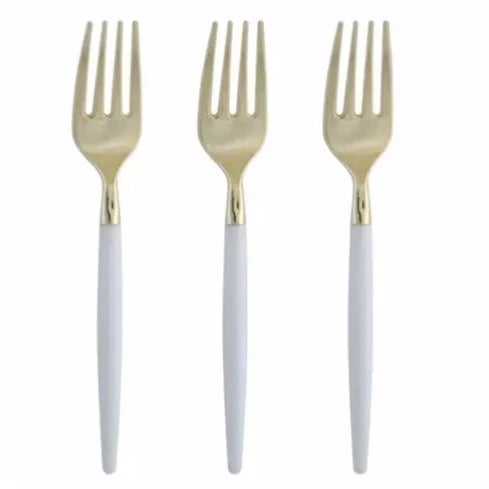 White and Gold Plastic Mini Forks