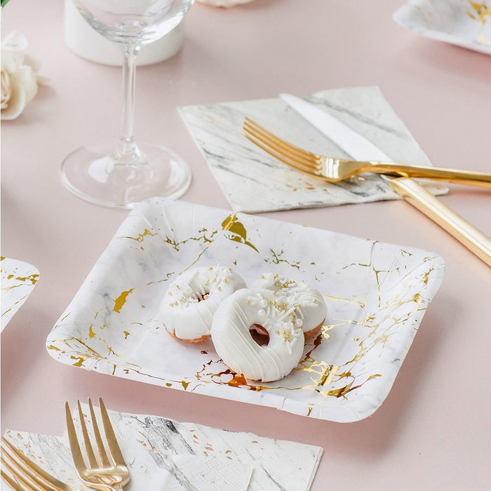 Marble with Gold Foil Dessert Paper Plates