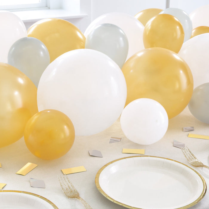 Gold, Silver & White Balloon Garland