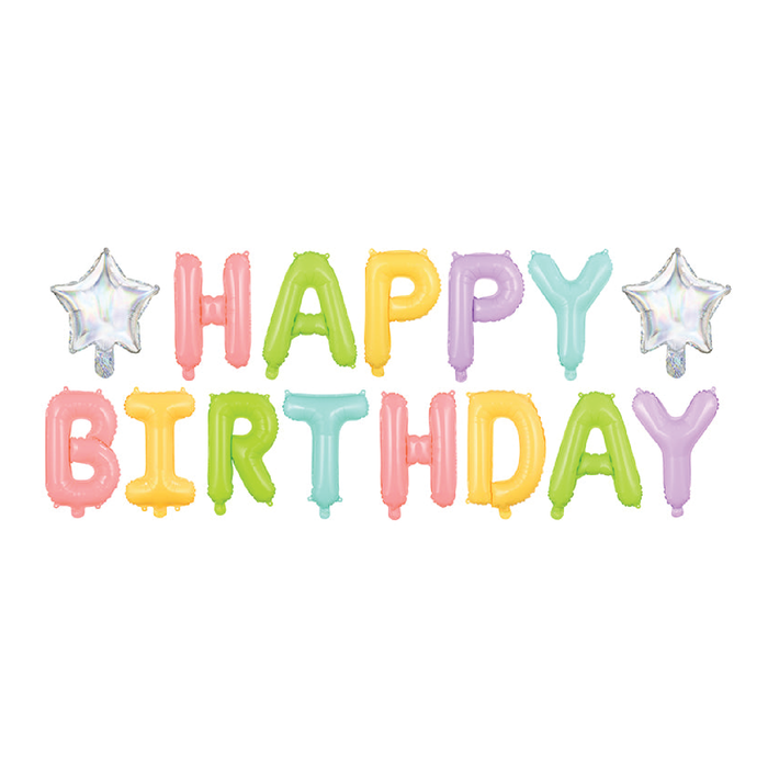 Happy Birthday Pastel Foil Balloon Banner