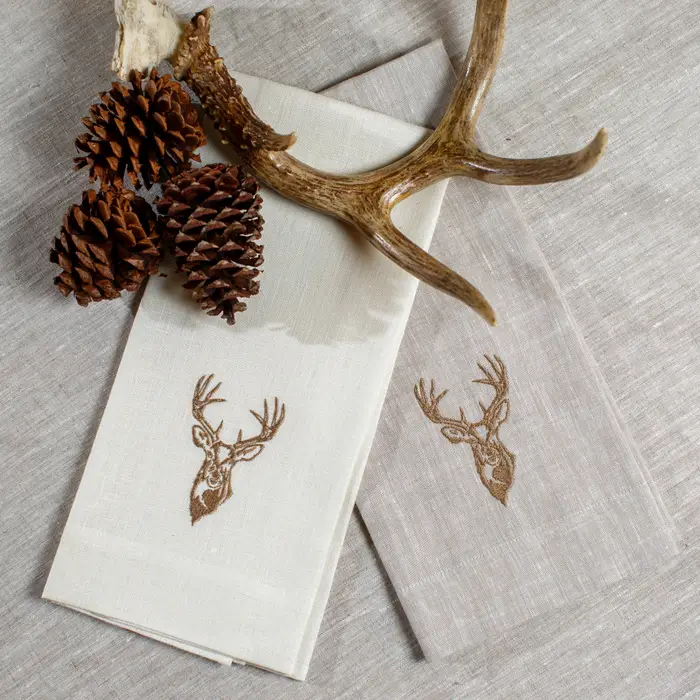 Embroidered Deer/Stag Linen Towel