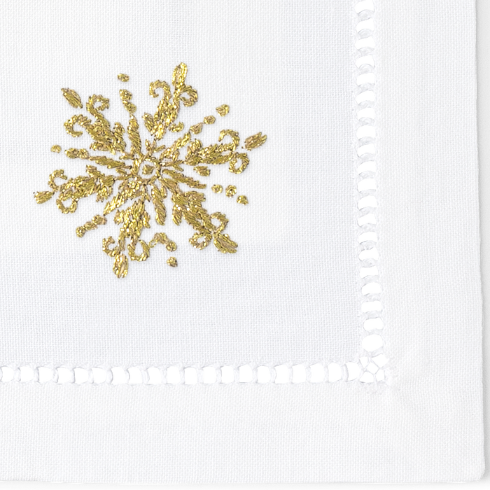 Snowflake Gold Cocktail Linen Napkins Set