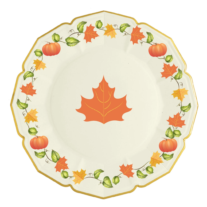 Thankful Fall Pumpkins & Leaves Dinner Paper Plates