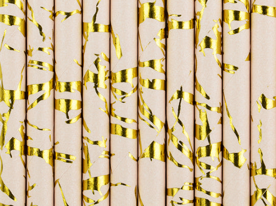 Light Pink with Marble Gold Accents Paper Straws