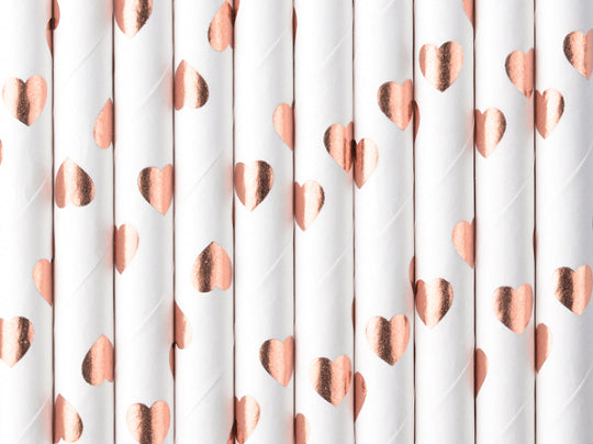 White with Rose Gold Hearts Paper Straws