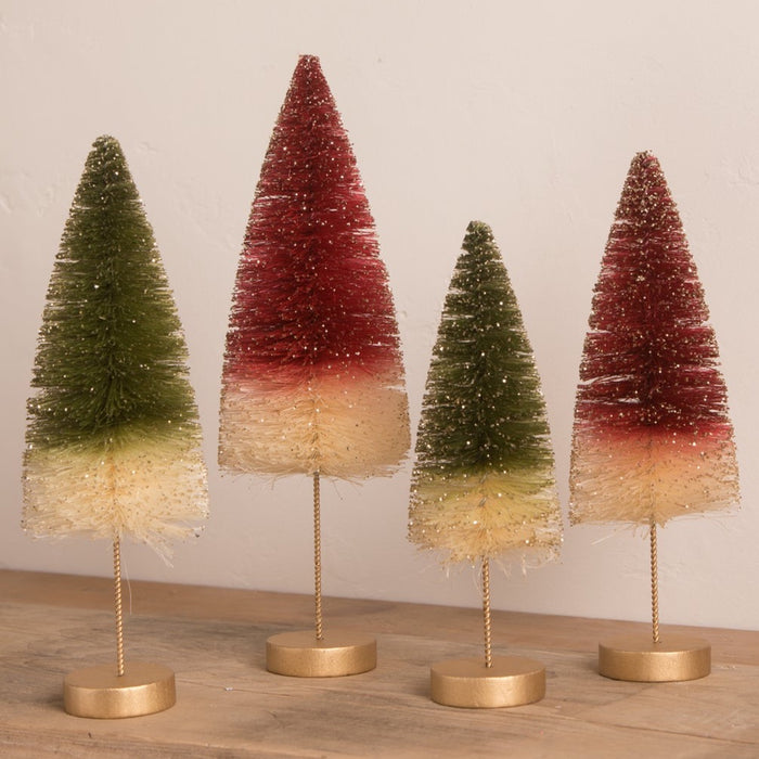 Traditional Bottle Brush Trees with Gold Glitter Set