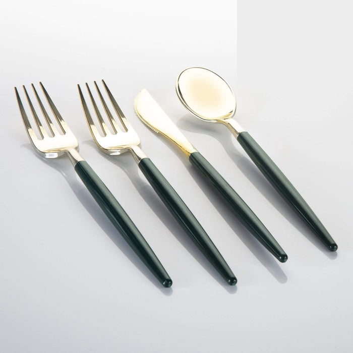 Emerald & Gold Plastic Cutlery