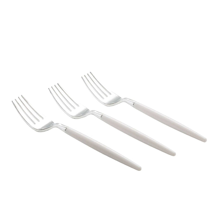 White & Silver Plastic Mini Forks