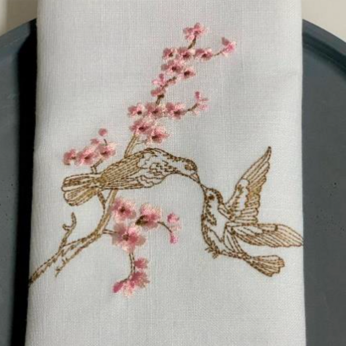Pink Floral Bird Linen Napkin