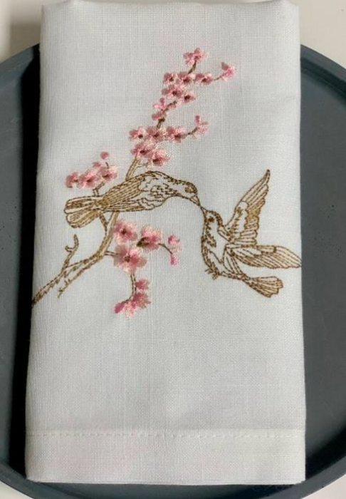 Pink Floral Bird Linen Napkin