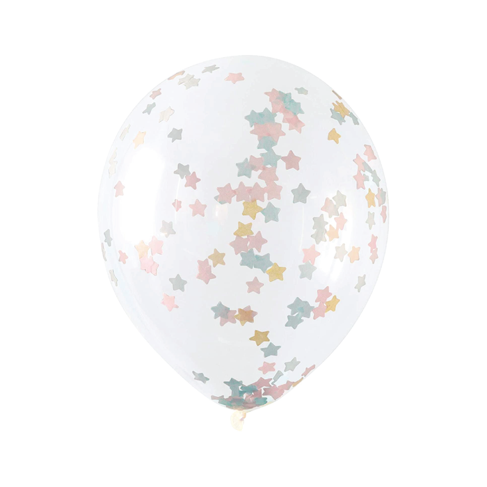 Pink, Blue & Gold Star Confetti Clear Latex Balloons