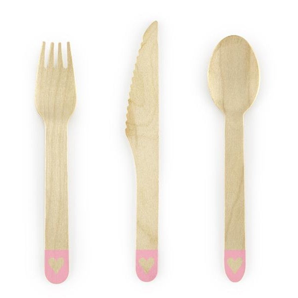 Pink Heart Wooden Cutlery Set