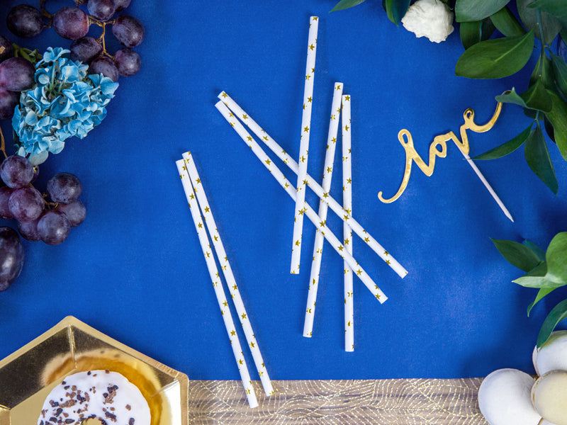 White with Gold Stars Paper Straws