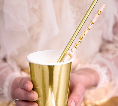 Light Pink with Marble Gold Accents Paper Straws