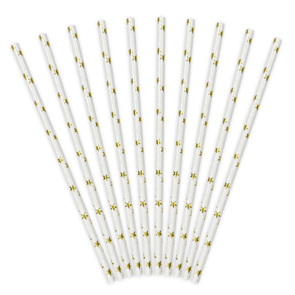 White with Gold Stars Paper Straws