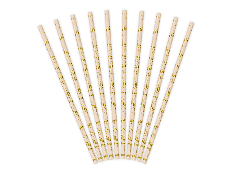 Light Pink with Marble Gold Accents Paper Straws