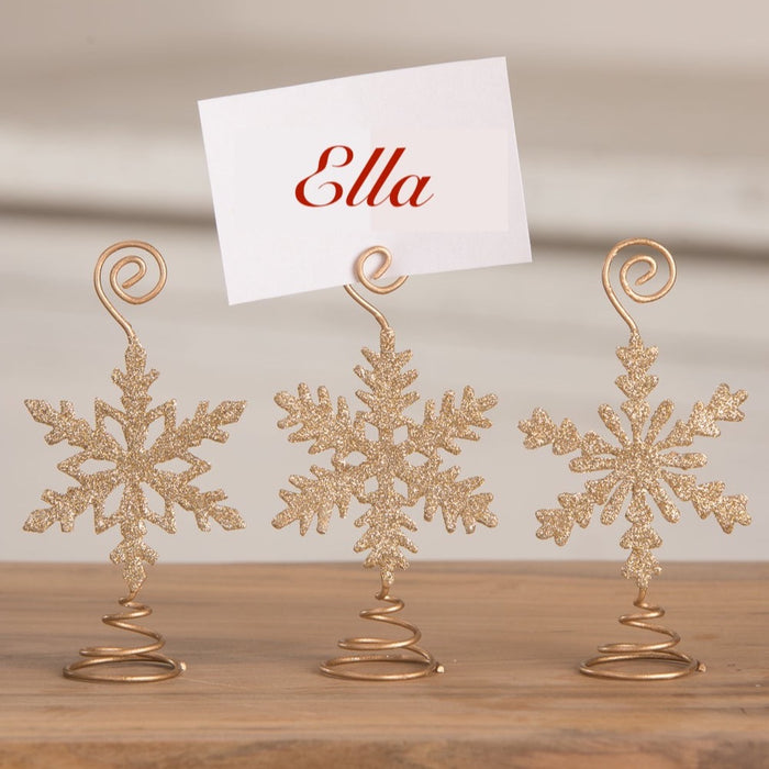 Old Gold Snowflake Place Card Holder