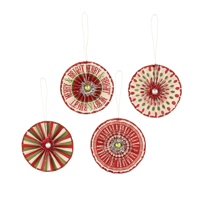 Merry & Bright Rosette Ornaments Set