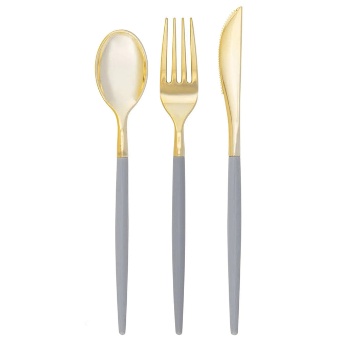Grey & Gold Plastic Cutlery Set