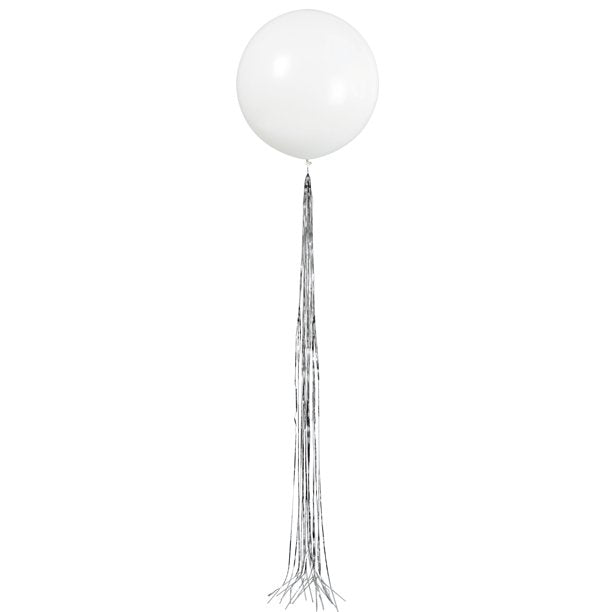 White Latex Balloon with Silver Tassel