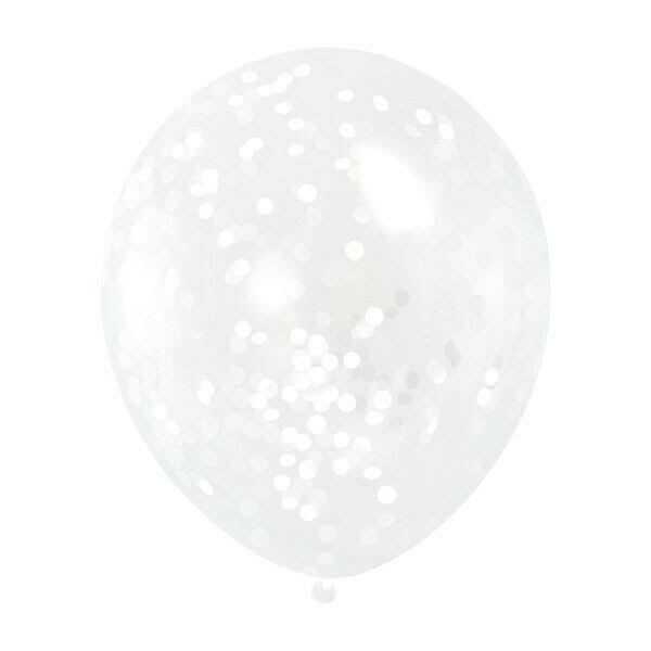 White Confetti Clear Latex Balloons