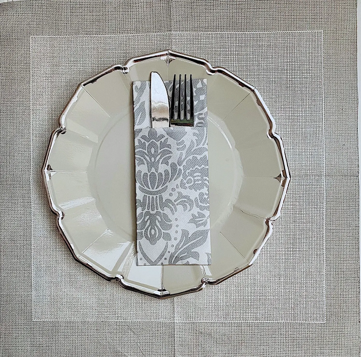 Grey & Silver Dinner Paper Plates