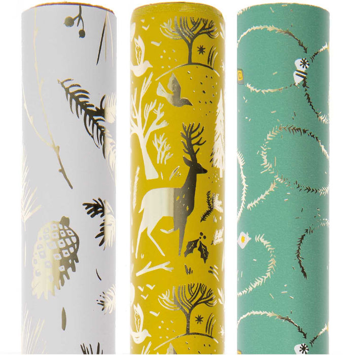 Woodland Holidays with Gold Foil Wrapping Paper